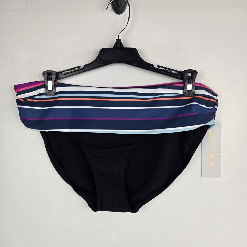 Anne Cole Black Colorful Striped Bikini Bottom Womens XL NWT